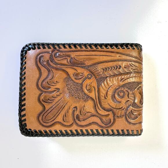 Vintage Floral Tooled Leather Wallet Western Design Bifold with Coin Pocket‎ - Picture 11 of 16
